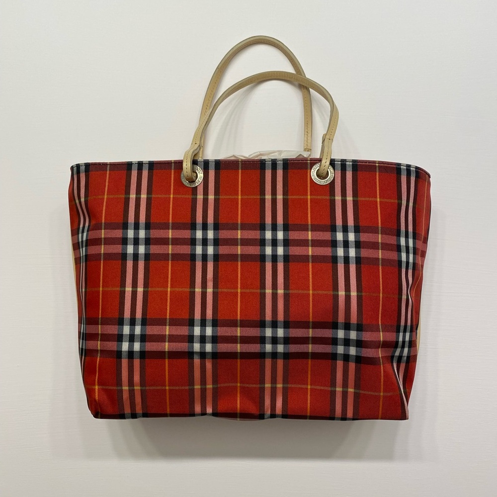 Burberry London Red Nylon Nova Check Tote Bag